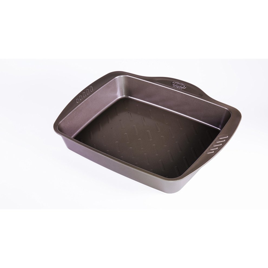 Pyrex 35 x 27 cm Large Metal Asimetria Easy-Grip rectangular Roaster, Brown