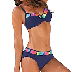 Women's Swimwear Bikini 2 Piece Plus Size Swimsuit Push Up for Big Busts Color Block Green Black Blue Wine Bathing Suits New Chic Modern St. Patrick's Day / Padded Bras Lightinthebox