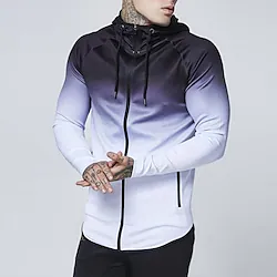 Men's Running Jacket Hoodie Jacket Full Zip Zipper Pocket Long Sleeve Top Athletic Athleisure Thermal Warm Breathable Moisture Wicking Fitness Running Jogging Sportswear Activewear Color Gradient Lightinthebox