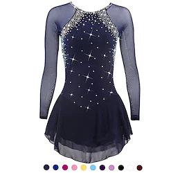 Figure Skating Dress Women's Girls' Ice Skating Dress White Black Purple Open Back Mesh Spandex High Elasticity Training Competition Skating Wear Quick Dry Handmade Classic Crystal / Rhinestone Long Lightinthebox