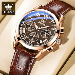 OLEVS Men Watches Fashion Waterproof Shock Luminous Leather Quartz Watch Chronograph Noctilucent Alloy Quartz Wristwatch Lightinthebox