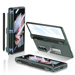Phone Case For Samsung Galaxy Full Body Case Z Fold 4 Z Fold 3 Full Body Protective with Pen Slot Holder with Front Screen Glass Film Solid Colored TPU Lightinthebox