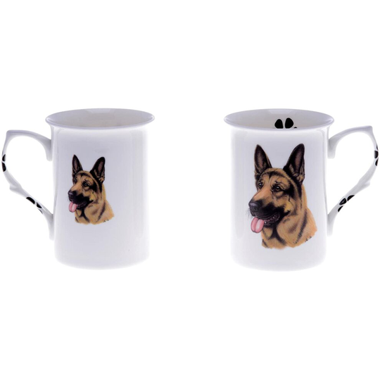 (BB2) Bone China Set of 2 Alsatian Dog Mugs - Gift Boxed
