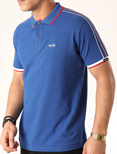 Polo Shirts Hitch Cotton Pique Polo Shirt with Stripe Tape Detail In Sea Surf Blue - Tokyo Laundry / S - Tokyo Laundry