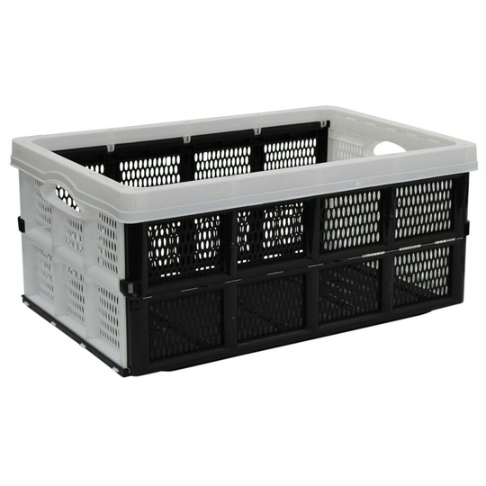 (Black & White) 32 Litre Collapsible Crate Collapsible Strong Plastic Boxes Stackable Foldable
