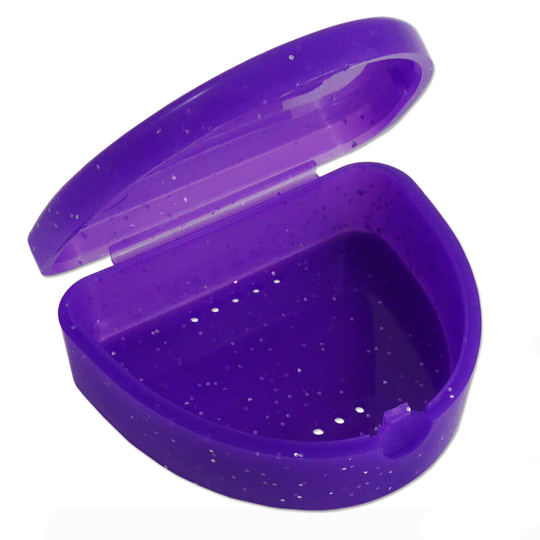 (Purple Glitter) Retainer Case ~Gumshield, Mouthguard Box, Orthodontic, Biteguard Storage