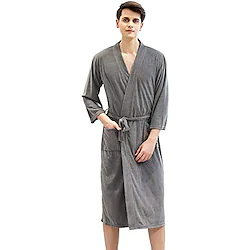 Men's Pajamas Sleepwear Bath Robe Pure Color Kimono Robes Bed Spa Cotton Blend Breathable Long Sleeve Fall Spring Green Black Lightinthebox