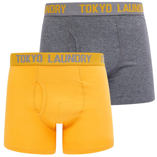 Mens Underwear Lumber (2 Pack) Boxer Shorts Set in Artisan's Gold / Mid Grey Marl - Tokyo Laundry / S - Tokyo Laundry
