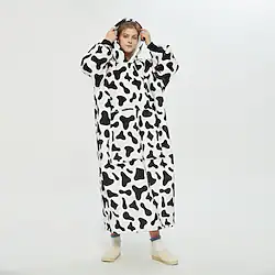 Adults' Oversized Hoodie Blanket Wearable Blanket With Pocket Milk Cow Spot Onesie Pajamas Flannel Cosplay For Men and Women Carnival Animal Sleepwear Cartoon Festival / Holiday Costumes Lightinthebox
