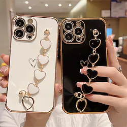 Phone Case For Apple Back Cover iPhone 14 Pro Max 13 12 11 Pro Max Mini X XR XS 8 7 Plus Plating Full Body Protective with Wrist Strap Heart Solid Colored TPU Lightinthebox