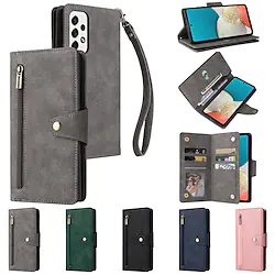 Phone Case For Samsung Galaxy Wallet Card A33 S22 Ultra Plus S21 FE S20 A72 A52 A42 Note 10 Zipper Shockproof with Wrist Strap Solid Colored PU Leather Lightinthebox