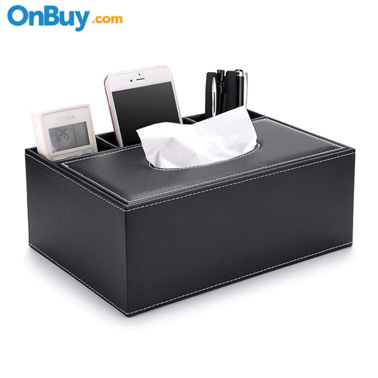 Multifunction PU Leather Pencil Remote Control Tissue Box Cover Holder