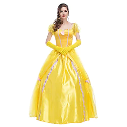 Princess Fairytale Belle Dress Flower Girl Dress Women's Movie Cosplay A-Line Slip Princess Yellow Dress Gloves Carnival New Year Lightinthebox