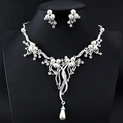 1 set Bridal Jewelry Sets Y Necklace For Women's White Party Wedding Engagement Imitation Pearl Rhinestone Alloy Long Pear Lightinthebox