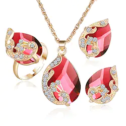 4pcs / pack Cuff Bracelet Drop Earrings For Women's Crystal Party Wedding Ceremony Alloy Classic Peacock Pear / Pendant Necklace / Bridal Jewelry Sets Lightinthebox