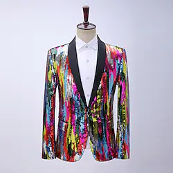 Disco Disco 1980s Masquerade Tuxedo Suits Blazers Lapel Collar Blazer Men's Adults Sequins Costume Vintage Cosplay Event / Party Festival Long Sleeve Coat / Washable / Wet and Dry Cleaning / # / # Lightinthebox