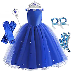 Cinderella Fairytale Princess Flower Girl Dress Theme Party Costume Tulle Dresses Girls' Movie Cosplay Cosplay Halloween Blue Blue (With Accessories) Dress Halloween Carnival Masquerade Polyester Lightinthebox