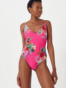 Accessorize Pink Tropical Plunge Swimsuit With Rings