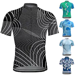 21Grams Men's Cycling Jersey Short Sleeve Bike Top with 3 Rear Pockets Mountain Bike MTB Road Bike Cycling Breathable Quick Dry Moisture Wicking Reflective Strips Black Army Green Blue Stripes Spandex Lightinthebox