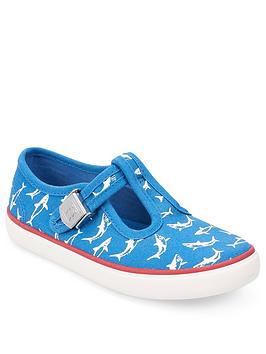 Start-rite Surf Shark Print T-Bar Buckle Lightweight Canvas Shoes - Blue, Blue, Size 4 Younger