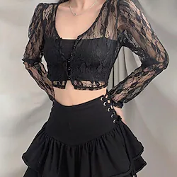 Goth Girl Punk Gothic Blouse / Shirt Masquerade Women's Costume Vintage Cosplay Event / Party Festival Long Sleeve Top Carnival / Lace Lightinthebox