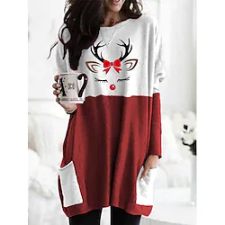 Christmas Snowman Reindeer T-shirt Sweatshirt Adults' Women's Oversized Dailywear Christmas Christmas Carnival Festival / Holiday Polyester Red Peach / Green / Dark Green Women's Easy Carnival Lightinthebox