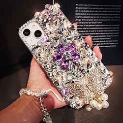 Phone Case For Apple Classic Series Portable with Phone Strap Shockproof Butterfly Flower Crystal Diamond Acrylic Lightinthebox