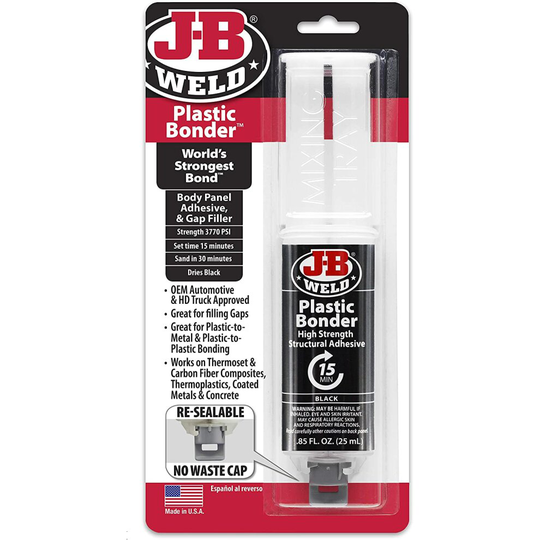 JB Weld PlasticBonder (Black) 50139UK - Carded 25ml Resealable Syringe