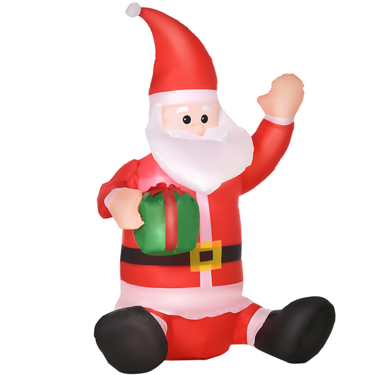 HOMCOM 4ft Lighted Inflatable Christmas Santa Claus with Gift Box