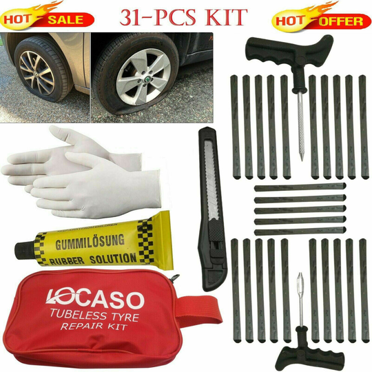 31pcs tire puncture repair kit tool emergency car, van, motorcycle