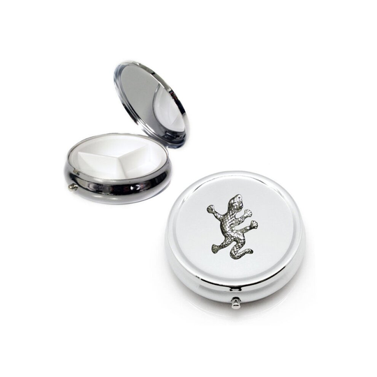 Gecko silver round pill box