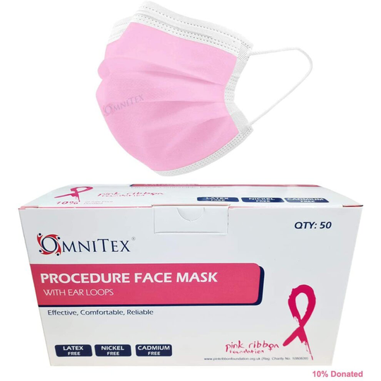 British Brand | OMNITEX TYPE IIR 2R PINK FACE MEDIC MASKS WITH LOOPS - BOX OF 50