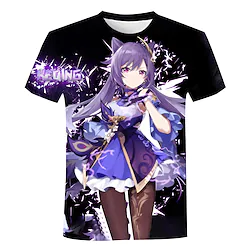 Inspired by Genshin Impact Cosplay Keqing Cartoon Manga Back To School Print Harajuku Graphic Kawaii T-shirt For Men's Women's Adults' 3D Print 100% Polyester Lightinthebox