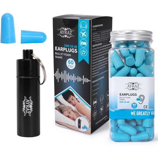 AYRAZ 38 dB Noise Cancelling Ear Plugs for Sleep 60 Pairs - Soft Reusable Comfortable Silicone Ear Plugs with Highest SNR One Size Fits All