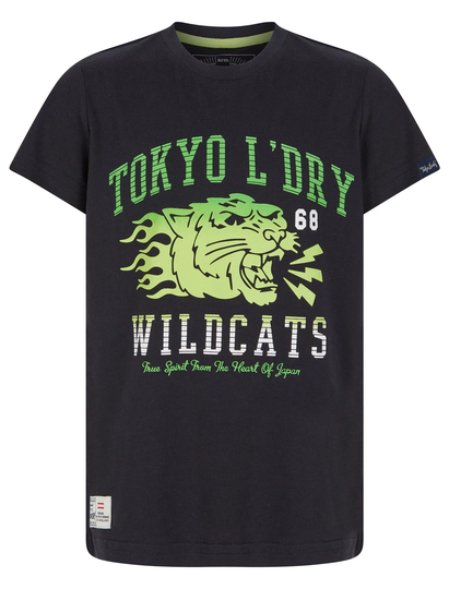 T-Shirts Boys Wildcats 68 Motif Cotton T-Shirt in Jet Black - Kids / 5-6 Years - Tokyo Laundry