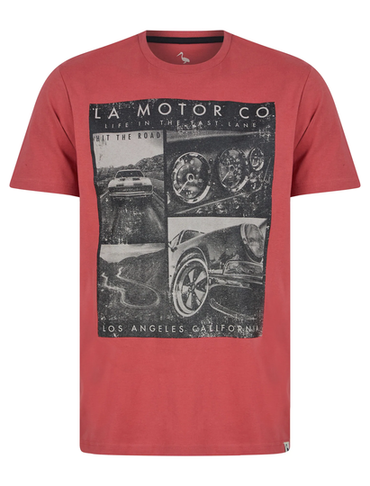 T-Shirts La Motor Co Motif Cotton Jersey T-Shirt in Garnet Rose - South Shore / S - Tokyo Laundry
