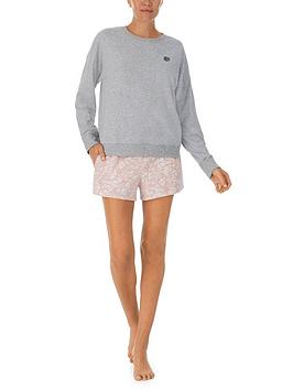 DKNY Long Sleeve Top And Boxer Pyjama Set - Blush Animal, Grey, Size Xs, Women