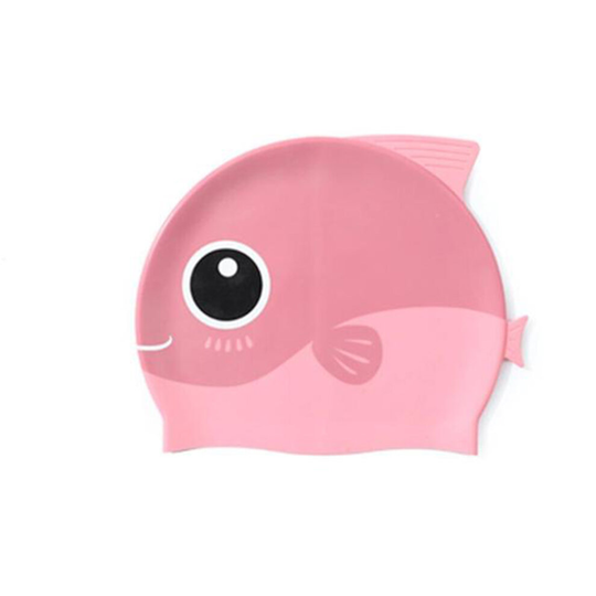 (Light Pink Whale, M) Unisex Kids Children Swimming Pool Cap Silicone Cartoon Swim Hat PU Waterproof