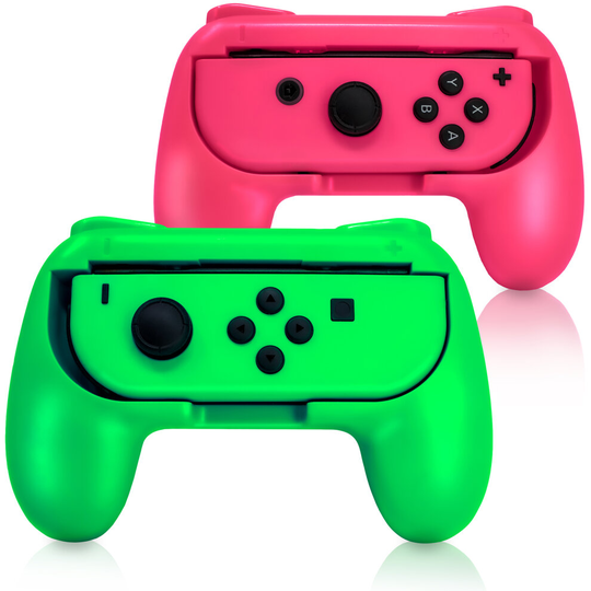 2 x Pink and Green Controller Grip Handles for Nintendo Switch Joy-Con