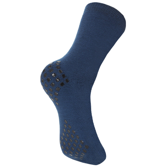 (Blue) Mens Thermal Slipper Socks Non Slip Grip 6-11
