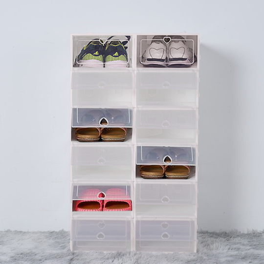 (White) Shoe Storage Boxes Drawer Stackable Foldable