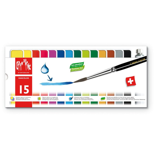 Box Of 15 Paints - caran dache fancolor gouache 15 paint set pans plus brush pack