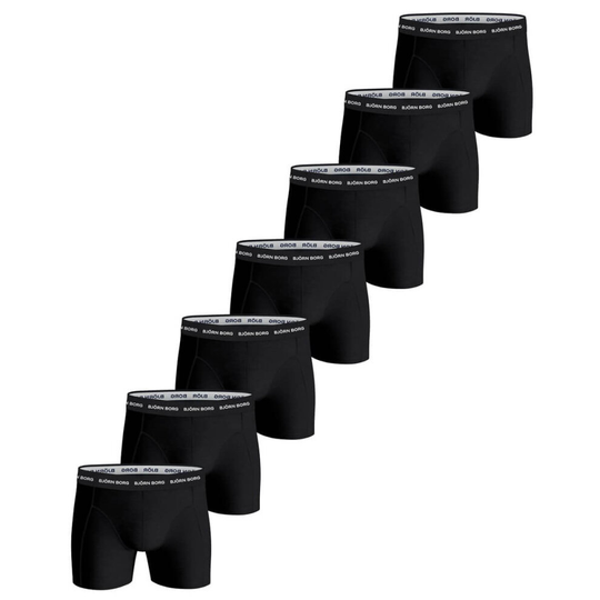 (S, Black) Bjorn Borg Mens 2021 Essential 7 Pack Mid Rise Stretch Boxer Briefs