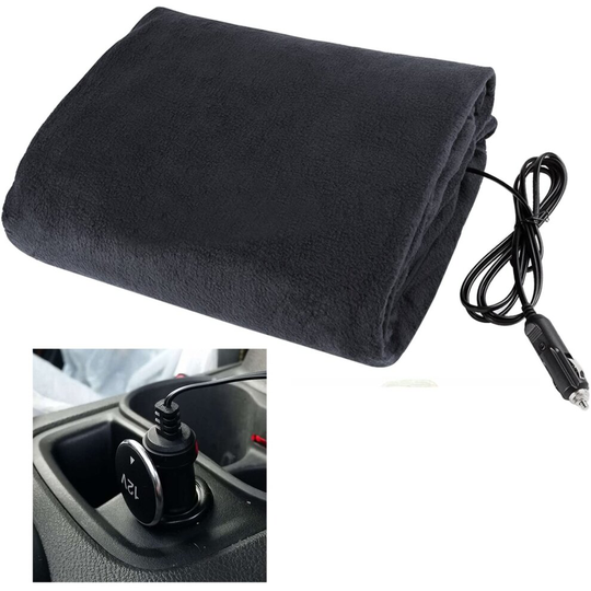 Denny International 12V Large Electric Heated Car Van Truck Vehicle Polar Fleece Warm Cozy Travel Blanket Cab be Charge in Car Charging Socket | BLA