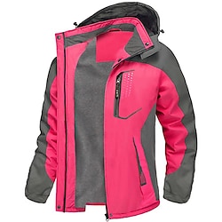 Women's Waterproof Hiking Jacket Rain Jacket Hiking Windbreaker Outdoor Thermal Warm Waterproof Windproof Breathable Outerwear Hoodie Trench Coat Hunting Fishing Climbing Red Blue Green Rose Red Lightinthebox