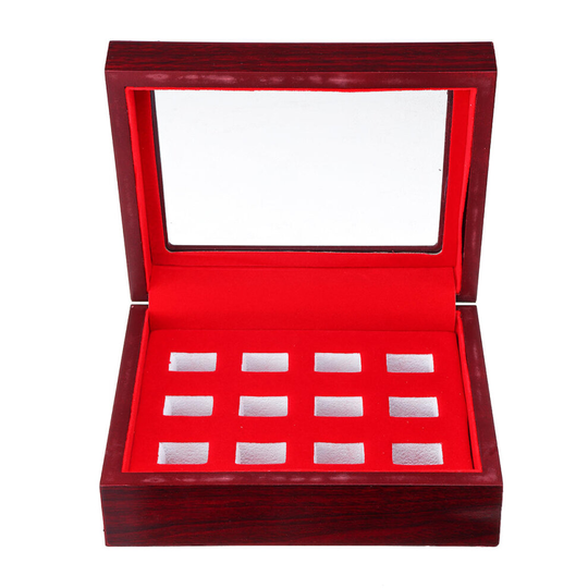 12 Holes Wooden Box For Championship Ring Collection Display Red Black 01 COLOR