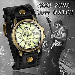 Vintage Wrist Watch Wide Leather Strap Band Cuff Quartz Watches for Men Women, for Halloween Lightinthebox