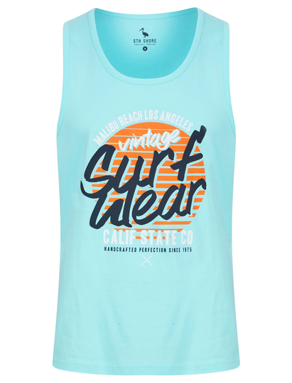 Vests Surf Wear Motif Print Cotton Vest Top in Limpet Shell Blue - South Shore / S - Tokyo Laundry