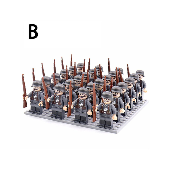 (B) Army Phalanx Building Block Minifigures 24PCS With Bottom Plate With Weapon And Display Box Compatible With Lego