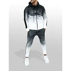 Men's Tracksuit Sweatsuit 2 Piece Full Zip Athletic Long Sleeve Breathable Moisture Wicking Soft Fitness Running Jogging Sportswear Activewear Color Gradient Black White Lightinthebox